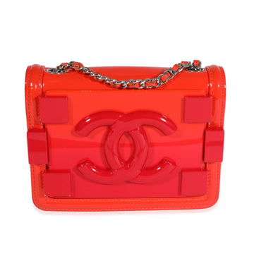 CHANEL Red Quilted Patent Leather & Plexi Boy Brick Flap Bag