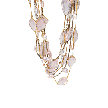 Rose Quartz & Flat Freshwater Pearl Necklace