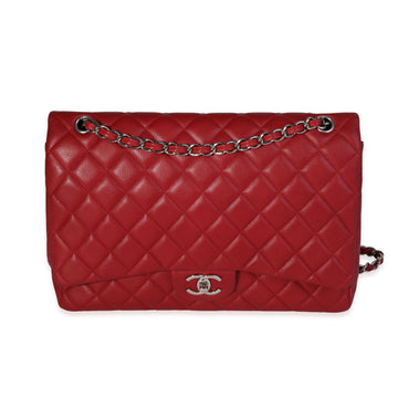 CHANEL Red Quilted Caviar Maxi Classic Double Flap Bag