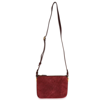 SAINT LAURENT Burgundy Suede & Leather All-Over Monogram Bag