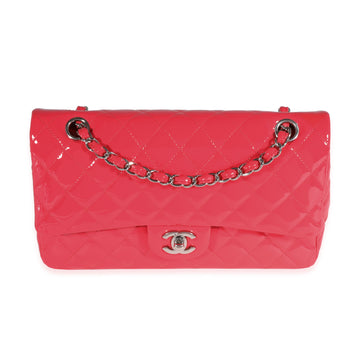 CHANEL Candy Pink Quilted Patent Leather Medium Classic Double Flap Bag