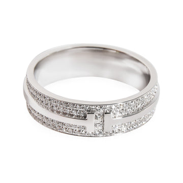 TIFFANY & CO. T Wide Pave Diamond Ring in 18K White Gold 0.63 Ctw