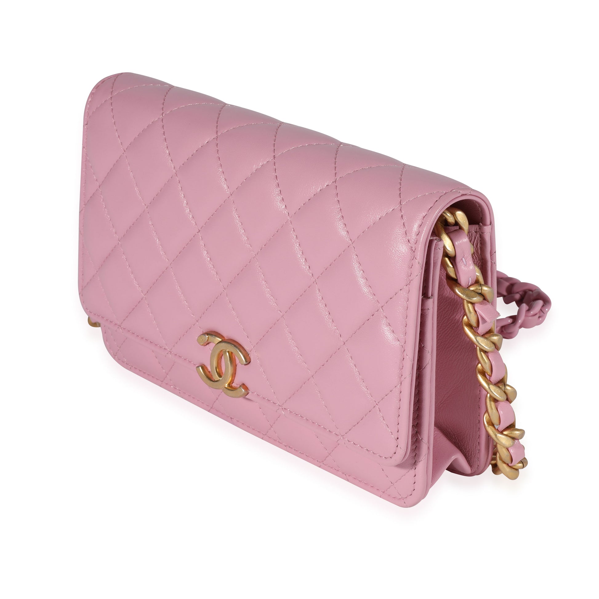 CHANEL Pink Quilted Lambskin Wallet On Chain