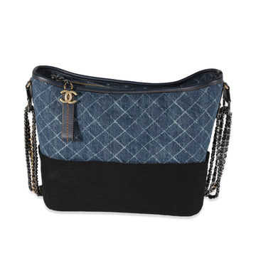 CHANEL Blue Quilted Denim & Calfskin Large Gabrielle Hobo