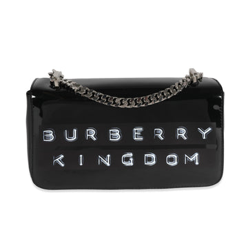 BURBERRY Black Patent Leather Tape Print Small Lola Bag