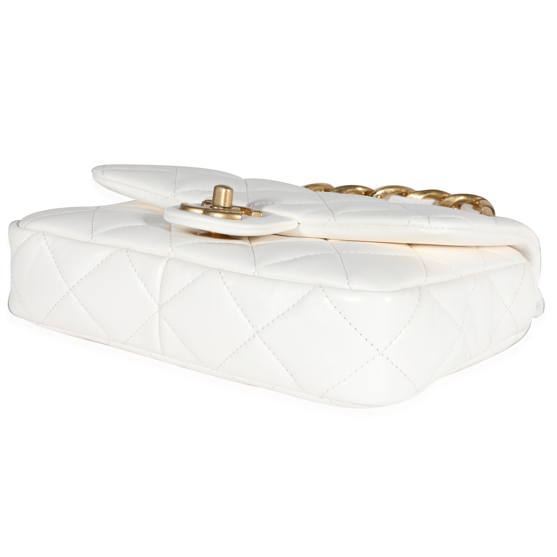 Chanel Mini with Top Handle, White Iridescent Lambskin with Gold Hardware,  New in Box WA001