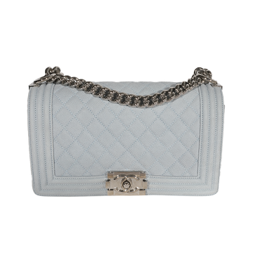 CHANEL Light Blue Quilted Washed Caviar Old Medium Boy Bag