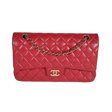 CHANEL Red Quilted Lambskin Medium Classic Double Flap Bag