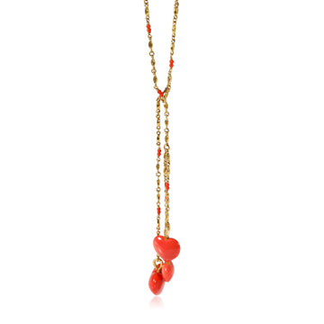 Coral Colored Hearts on Lariat Necklace Necklace in 20k Yellow Gold