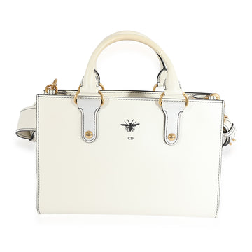 CHRISTIAN DIOR White Smooth Leather D-Bee Tote