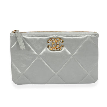 CHANEL Gray Quilted Satin 19 O-Case