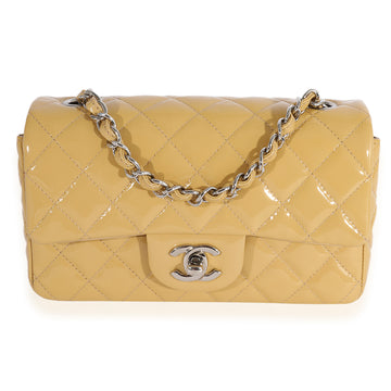 CHANEL Beige Quilted Patent Leather Mini Rectangular Classic Flap