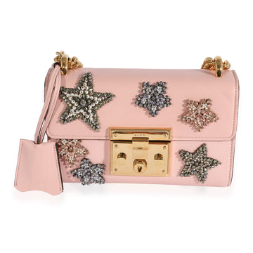 GUCCI Crystal Star Pink Calfskin Small Padlock Bag