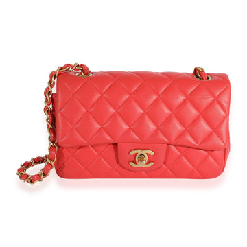CHANEL Coral Quilted Lambskin Mini Rectangular Classic Flap Bag