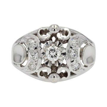 French 1950s Diamonds 18 Karat White Gold Dome Ring