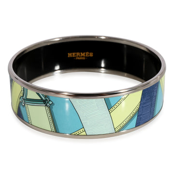 HERMES Plated Cavalcadour Turquoise Wide Enamel Bangle [59mm]