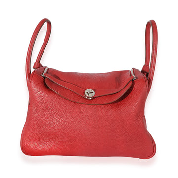 HERMES Rouge Grenat Clemence Leather Lindy 34 PHW