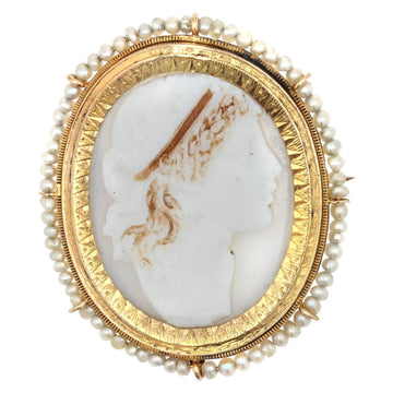19th Century Natural Pearl Cameo Yellow Gold Brooch