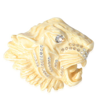 GUCCI Alessandro Michele Cream Resin & Crystal Tigers Head Brooch, 2 3/4 Wide