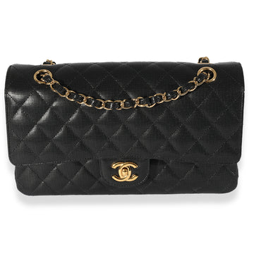 CHANEL Black Quilted Perforated Lambskin Medium Classic Double Flap Bag