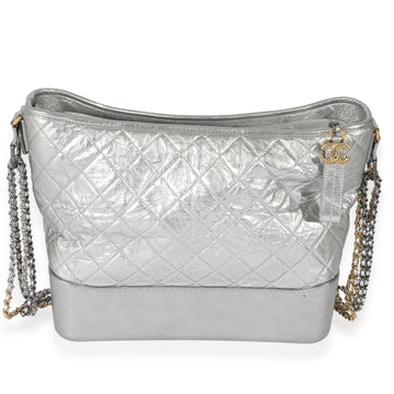 CHANEL Silver Quilted Aged Calfskin Large Gabrielle Hobo