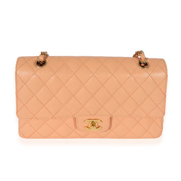 CHANEL Pink Quilted Caviar Classic Medium Double Flap Bag