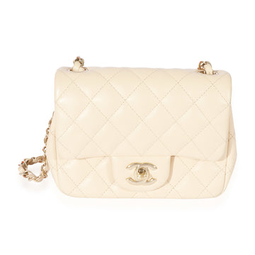 CHANEL Beige Quilted Lambskin Mini Square Classic Flap Bag