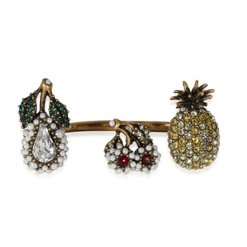 GUCCI Faux Pearl & Crystals Fruit Charms Between The Finger Ring