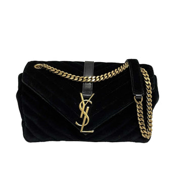 SAINT LAURENT Velvet Triquilt Medium College Bag - Black and Gold YSL Crossbody