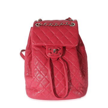 CHANEL Red Quilted Calfskin Medium Covered CC Drawstring Backpack