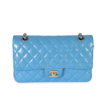 CHANEL Lambskin Blue Quilted Medium Double Flap Bag