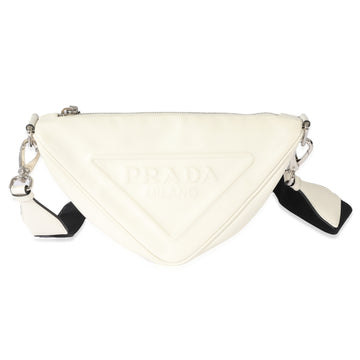 PRADA White Leather Triangle Crossbody Bag