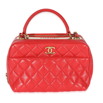 CHANEL Red Quilted Lambskin CC Trendy Bowling Bag