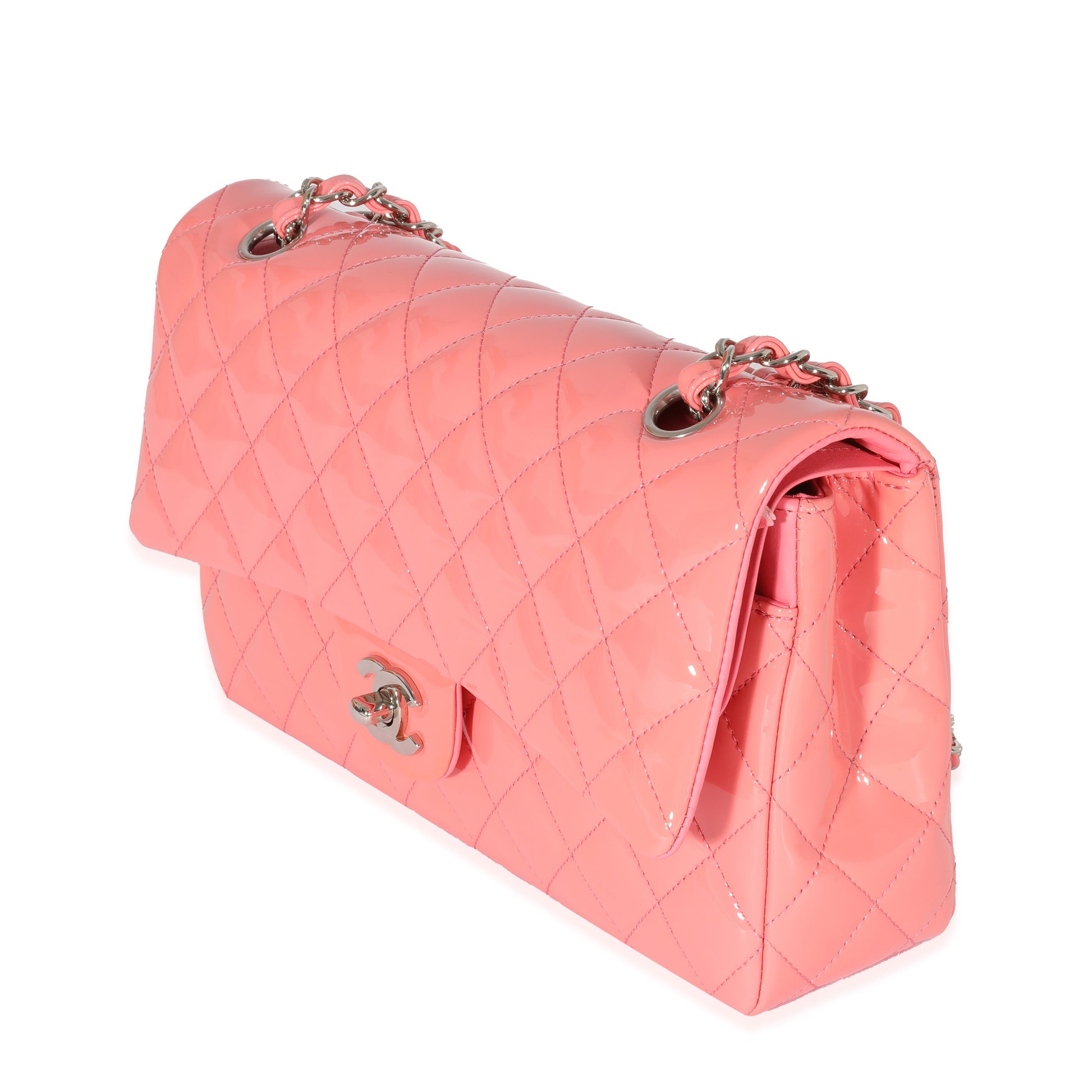 CHANEL Pink Patent Medium Classic Double Flap Bag