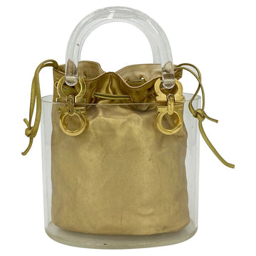 SALVATORE FERRAGAMO Vintage Ganchini Clear Acrylic Bucket Bag with Gold Pouch