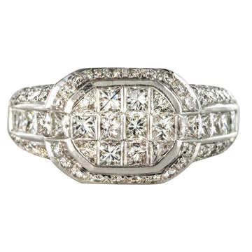 Modern Invisible Setting 2.65 Carat Princess and Brillant Cut Diamond Ring