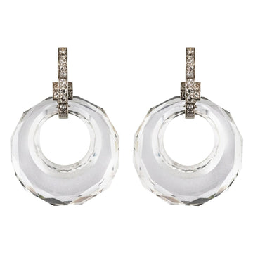 1930s Art Deco Rock Crystal Diamonds 18 Karat White Gold Dangle Earrings