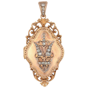 French 19th Century Diamonds 18 Karat Rose Gold Locket Pendant