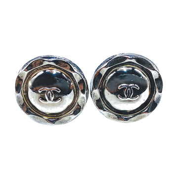 CHANEL Vintage Silver Plated Earrings 1990s Clip On