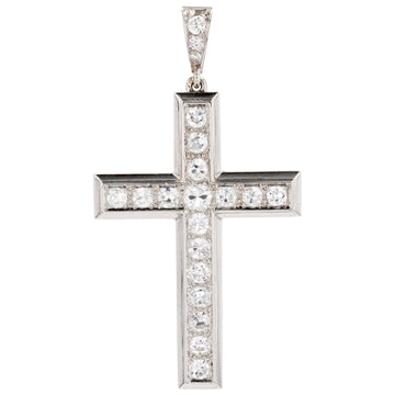 French 1930s Art Deco 1.70 Carat Diamond Platinum Cross Pendant
