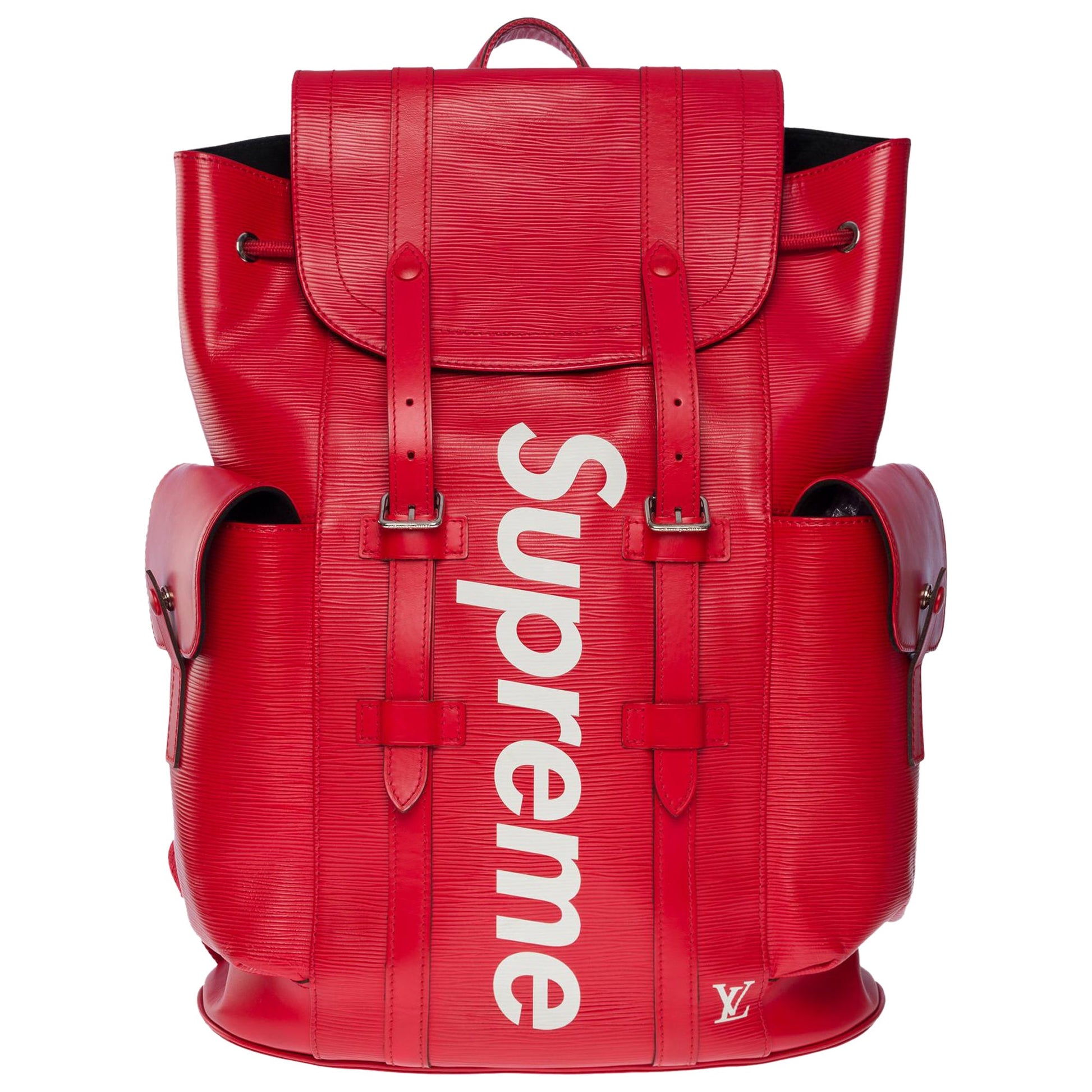 Rare LV X Supreme Christopher limited edition backpack in Red epi leat