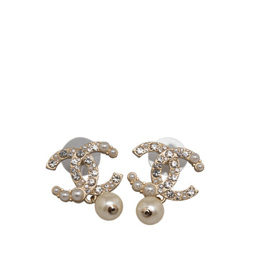 CHANEL CC Faux Pearl Rhinestones Earrings Costume Earrings