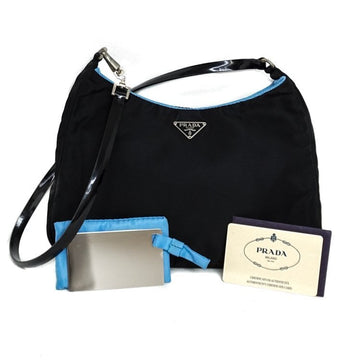 Prada Black Blue Nylon Cleo Shoulder Bag