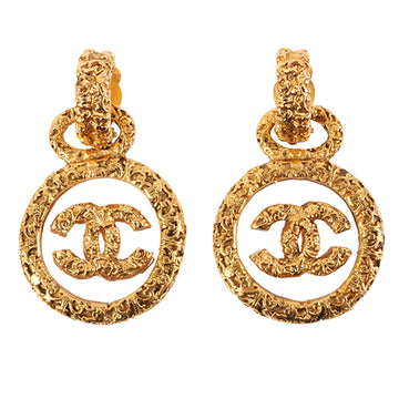 CHANEL 1995 Made Round Cc Mark Swing Earrings Clear