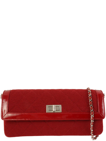 CHANEL Around 2001 Made Cotton Patent Combination 2.55 Chain Bag Red