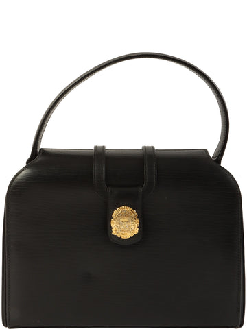 CELINE Emblem Macadam Logo Plate Top Handle Bag Black
