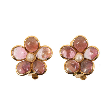 CHANEL 1999 Made Gripoix Pearl Flower Earrings Pink