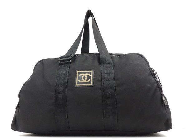 CHANEL Classic Travel Line Black Canvas Fabric Shoulder Tote Bag w. Auth  Card