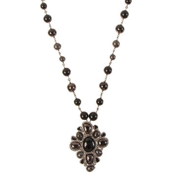 CHANEL Pearl Bijoux Rhinestone Design Necklace Black