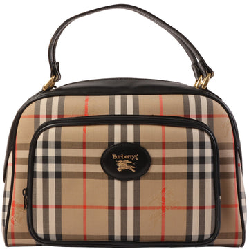 BURBERRY Nova Check Pattern Logo Embossed Top Handle Bag Beige/ Black